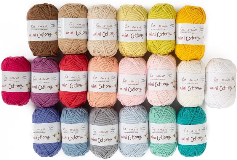 Lamia La mia Mini Cottony 20 Skein 100% Cotton Mini Yarn, Total 17.6 Oz Each 0.88 Oz (25g) / 65 Yrds (60m), Light, Dk (V1) - Image 1